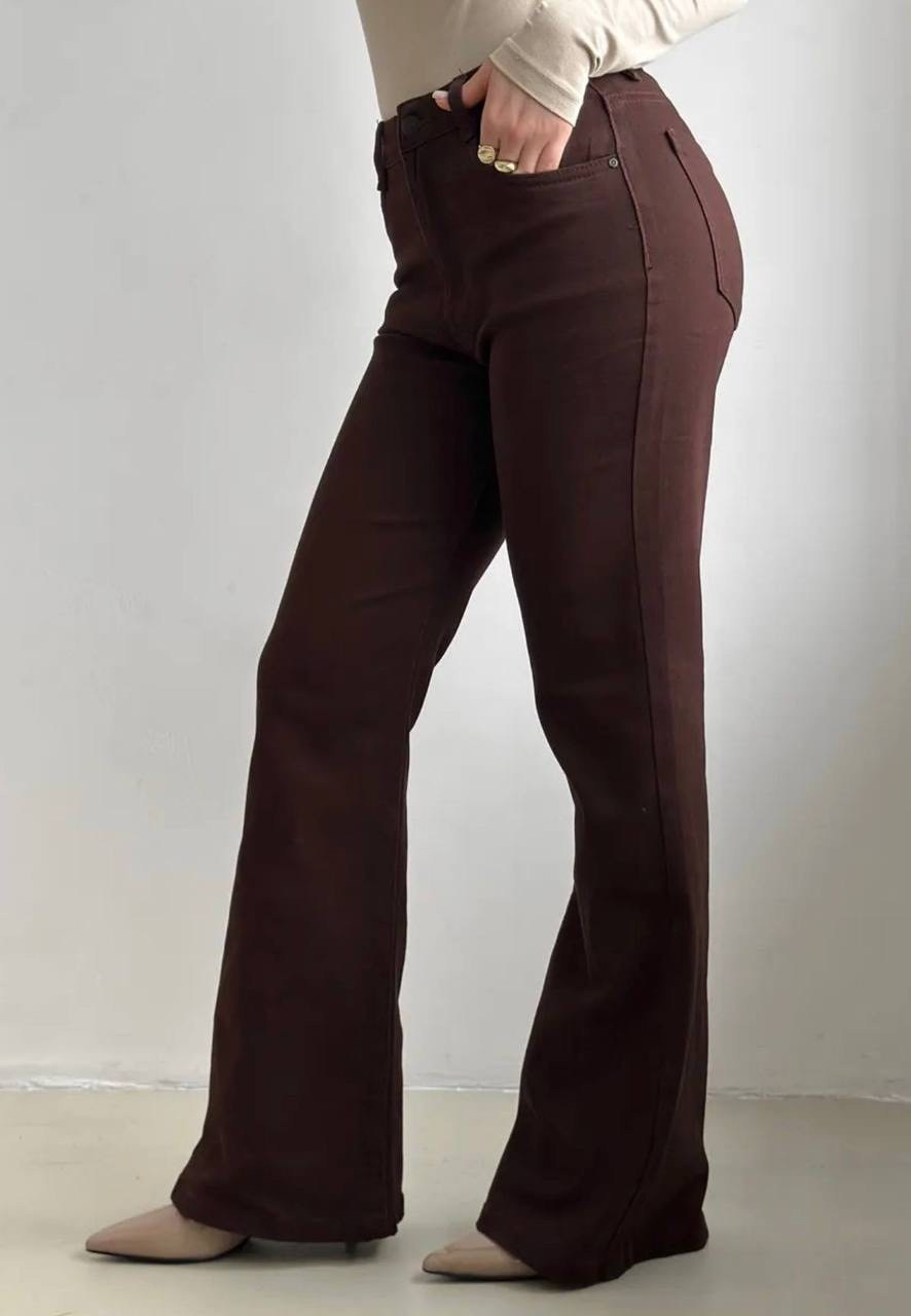 женские стрейчевые джинсы клеш,джинсы клеш,коричневые джинсы клеш,джинсы клеш женские,джинсы клеш с высокой посадкой