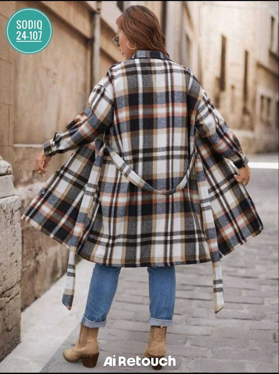 пальто в клетку,пальто в клетку удлиненное,клетчатое пальто,женское кашемировое пальто в клетку,женское универсальное пальто с отложным воротником, длинное шерстяное пальто в клетку