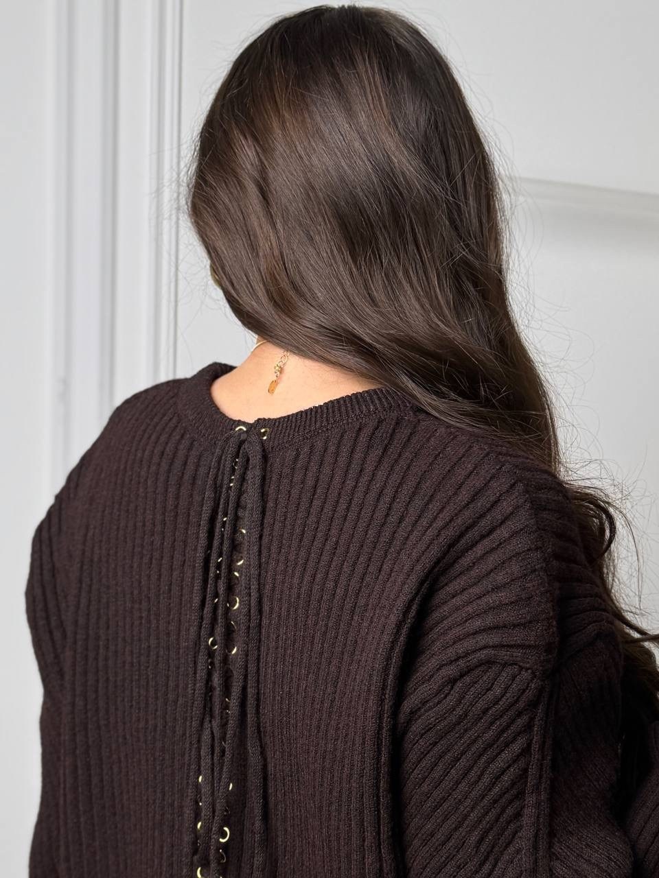 удлиненный свитер,кофта вязаная,коричневый свитер,кожаная свитер,свитер