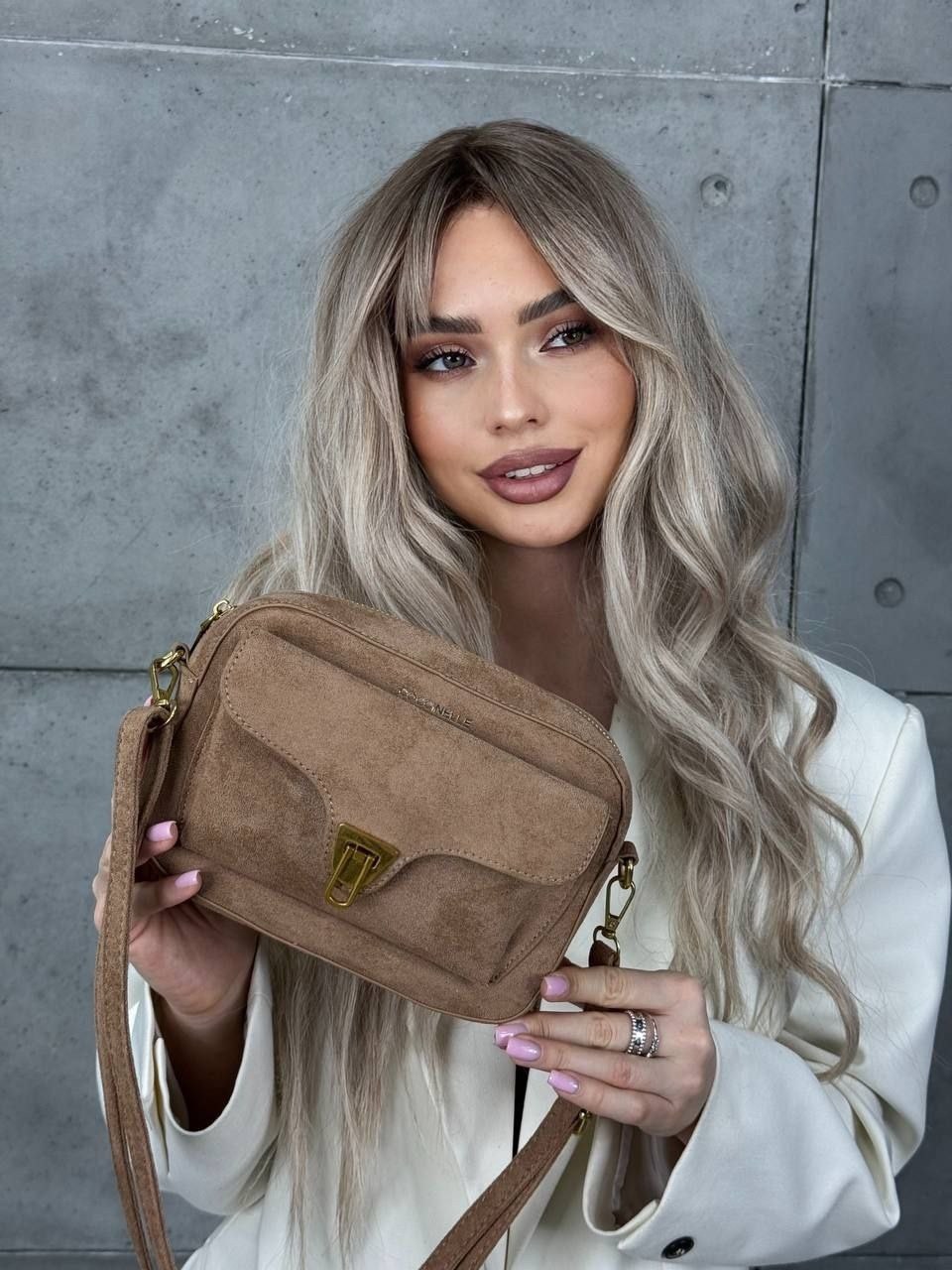 замшевая сумка,сумка,женская сумка,coccinelle arlettis suede,сумка coccinelle серая замша