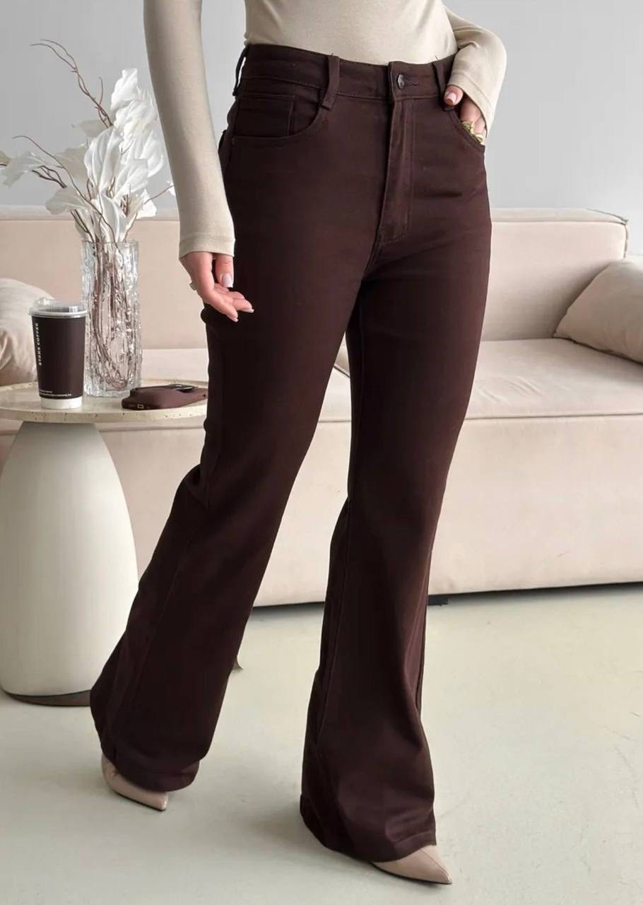 женские стрейчевые джинсы клеш,джинсы клеш,коричневые джинсы клеш,джинсы клеш женские,джинсы клеш с высокой посадкой