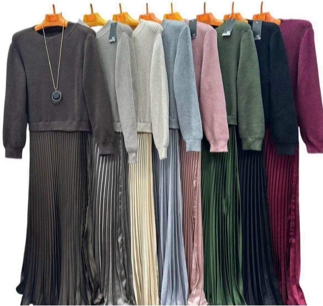 женское платье макси элегантное вязаное платье-свитер с плиссированной юбкой,юбка макси плиссе плиссированная,костюм с плиссированной юбкой,костюм трикотажный с юбкой плиссе syrup,теплое асимметричное