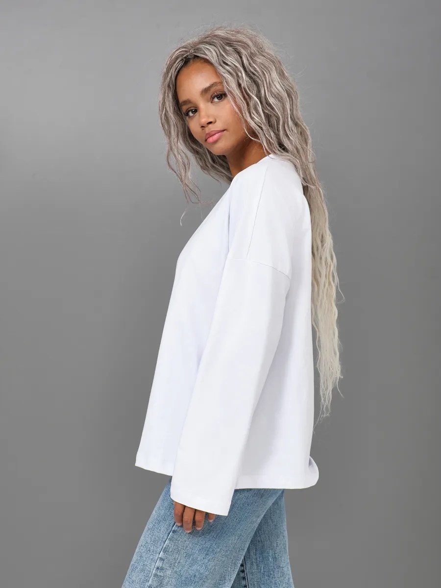 лонгслив оверсайз базовый хлопок utopia wear,лонгслив оверсайз базовый хлопок utopia wear цвет белый,лонгслив оверсайз базовый хлопок,лонгслив женский белый длинный хлопок эластан оверсайз однотонный