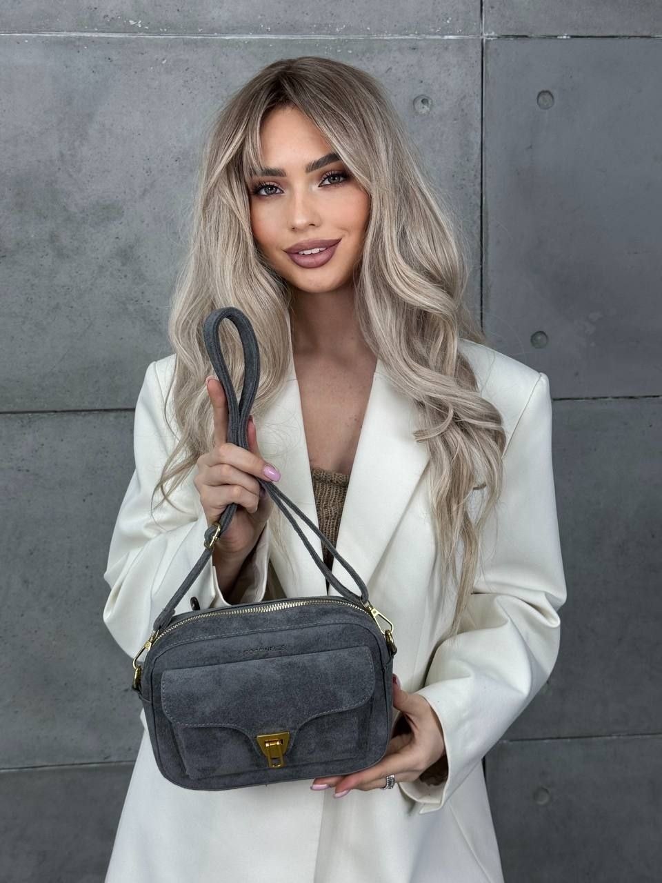 замшевая сумка,сумка,женская сумка,coccinelle arlettis suede,сумка coccinelle серая замша