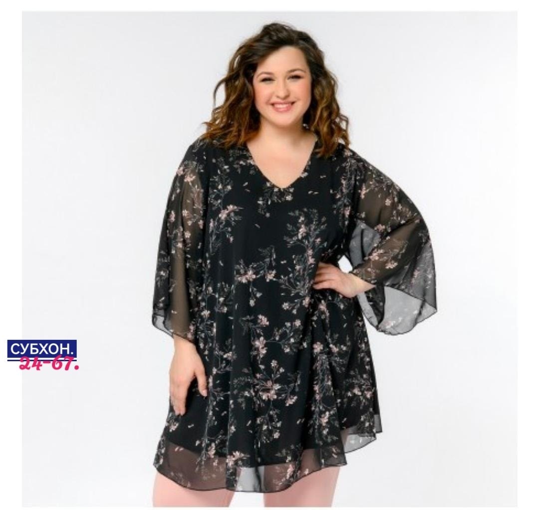 шифоновая туника больших размеров,туника свободная, шифон темно-синий, принт "синие цветы" больших размеров,туника свободная шифон темно-синий принт синие цветы,туника свободного кроя из полупрозрачно