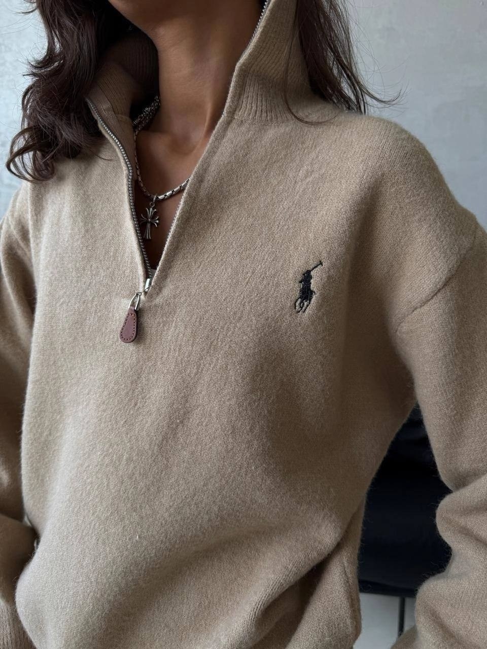 кофта кашемир,женская кофта,ralph lauren кашемировый свитер,свитер polo ralph lauren oversize с молнией корич. 46/m 409424235,модные свитера