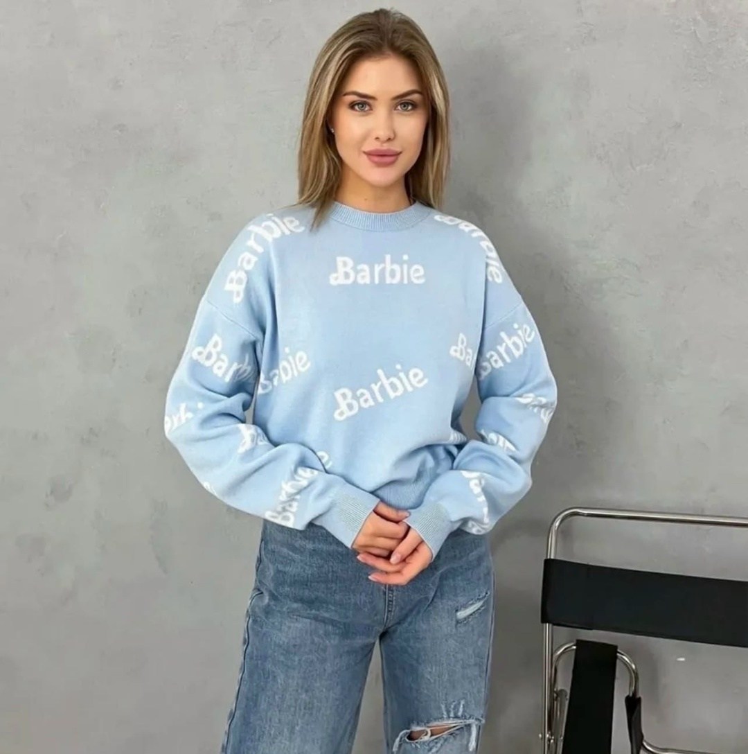 свитер оверсайз вязаный barbie,кофта шерсть,свитер в стиле barbie eliff,кофта женская,джемпер оверсайз с принтом барби