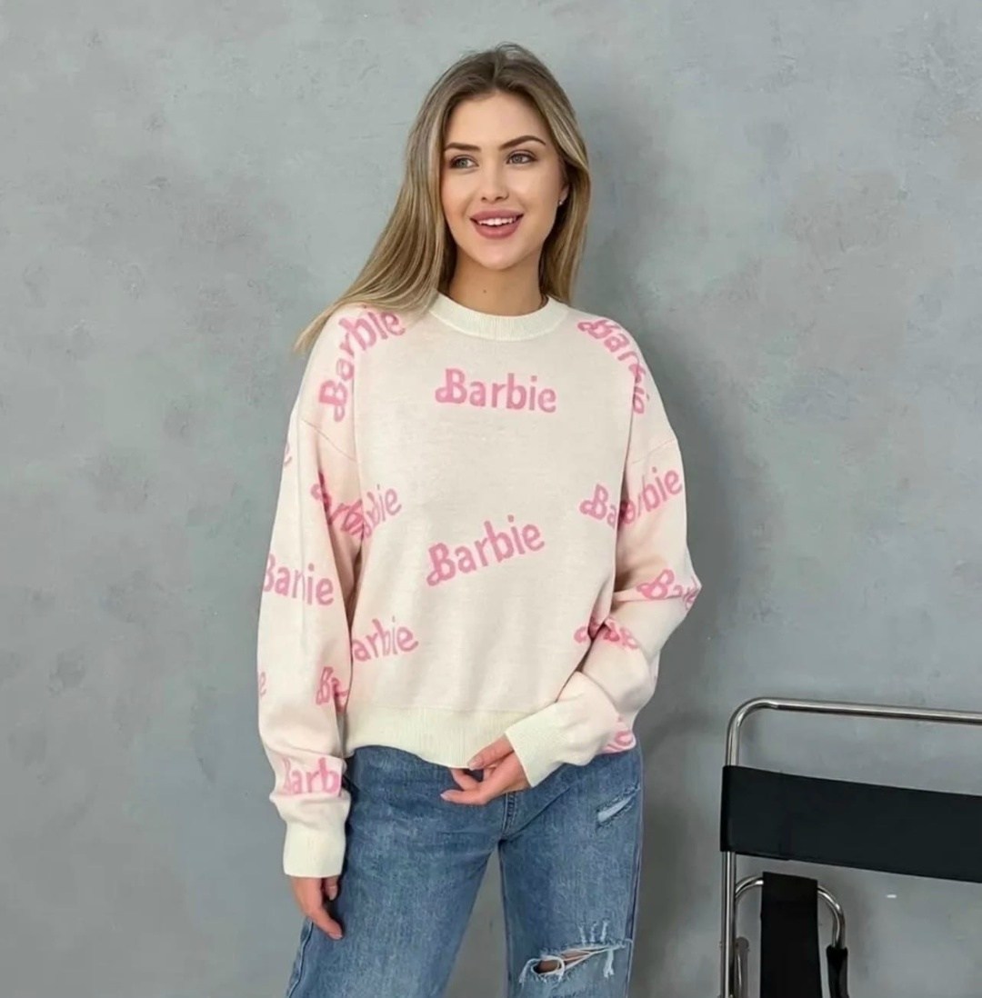 свитер оверсайз вязаный barbie,кофта шерсть,свитер в стиле barbie eliff,кофта женская,джемпер оверсайз с принтом барби