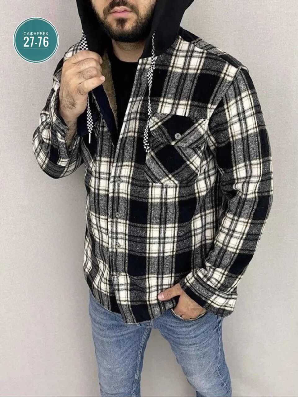 рубашка на меху зимняя в клетку,куртка для мужчин на флисе в клетку,рубашка теплая на флисе,рубашка с капюшоном,куртка рубашка на меху мужская