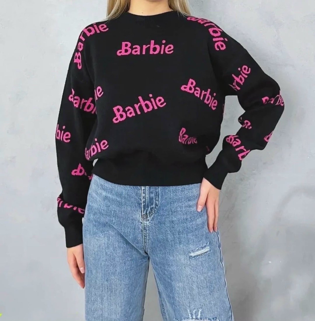 свитер оверсайз вязаный barbie,кофта шерсть,свитер в стиле barbie eliff,кофта женская,джемпер оверсайз с принтом барби