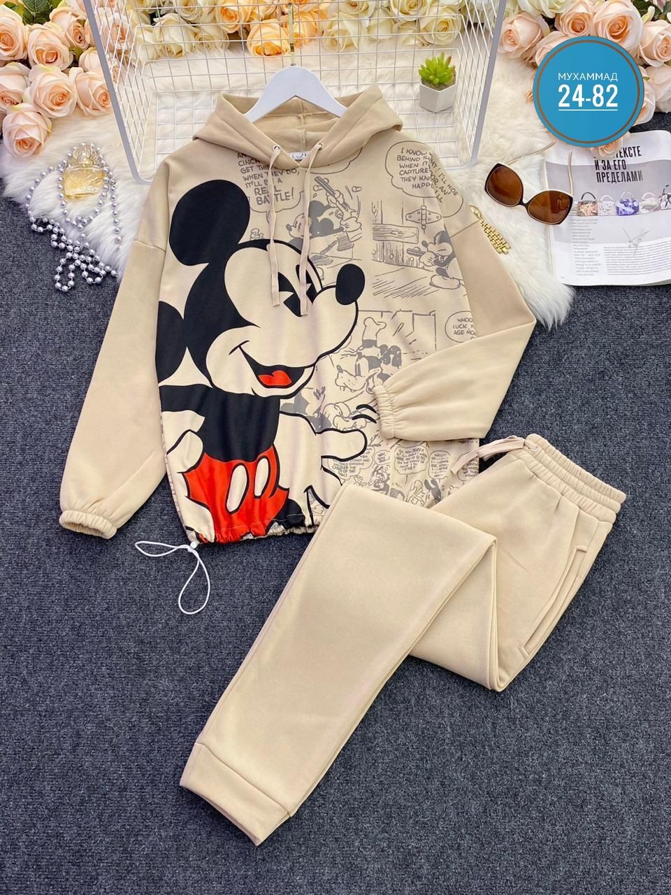 костюм с микки маусом,костюм на флисе,женский спортивный костюм на флисе микки,костюм теплый,костюм с микки