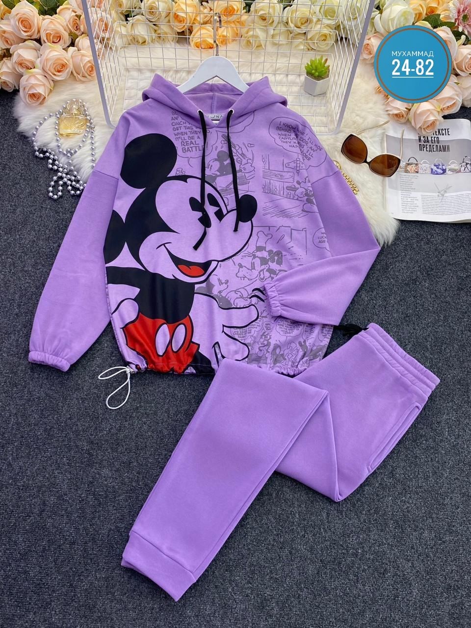 костюм с микки маусом,костюм на флисе,женский спортивный костюм на флисе микки,костюм теплый,костюм с микки