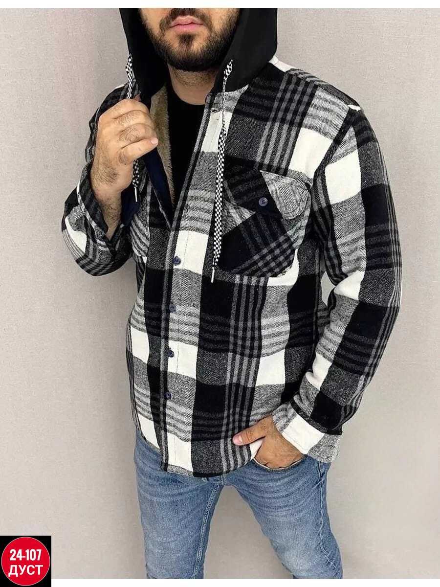 рубашка на меху с капюшоном,куртка для мужчин на флисе в клетку,рубашка утепленная на меху зимняя в клетку,толстовка рубашка теплая арт. 11599010,рубашка с капюшоном