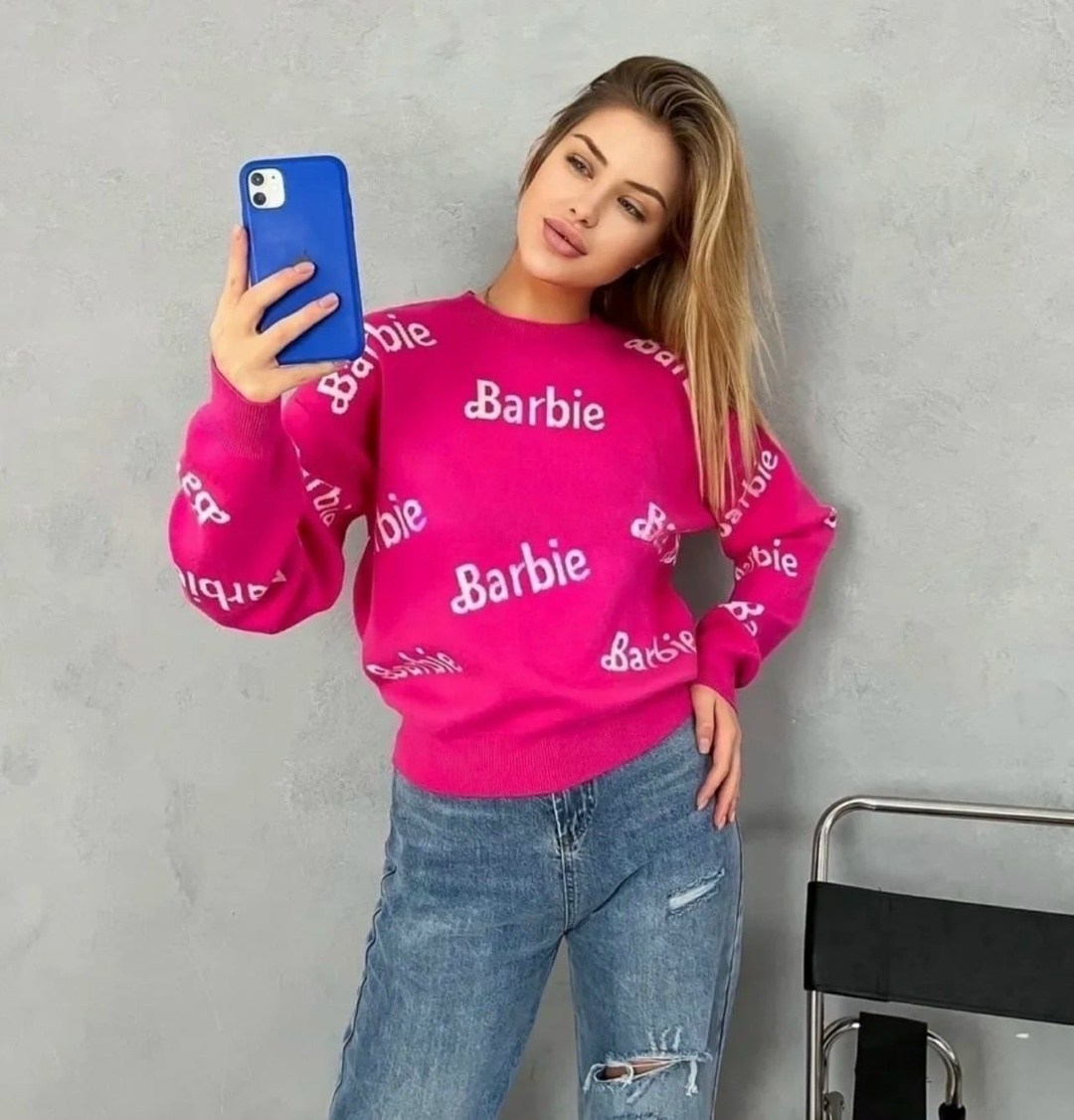 свитер оверсайз вязаный barbie,кофта шерсть,свитер в стиле barbie eliff,кофта женская,джемпер оверсайз с принтом барби