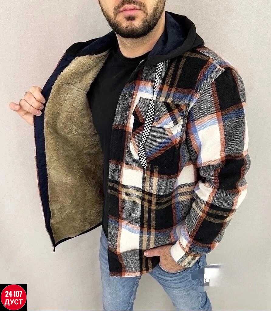 рубашка на меху с капюшоном,куртка для мужчин на флисе в клетку,рубашка утепленная на меху зимняя в клетку,толстовка рубашка теплая арт. 11599010,рубашка с капюшоном