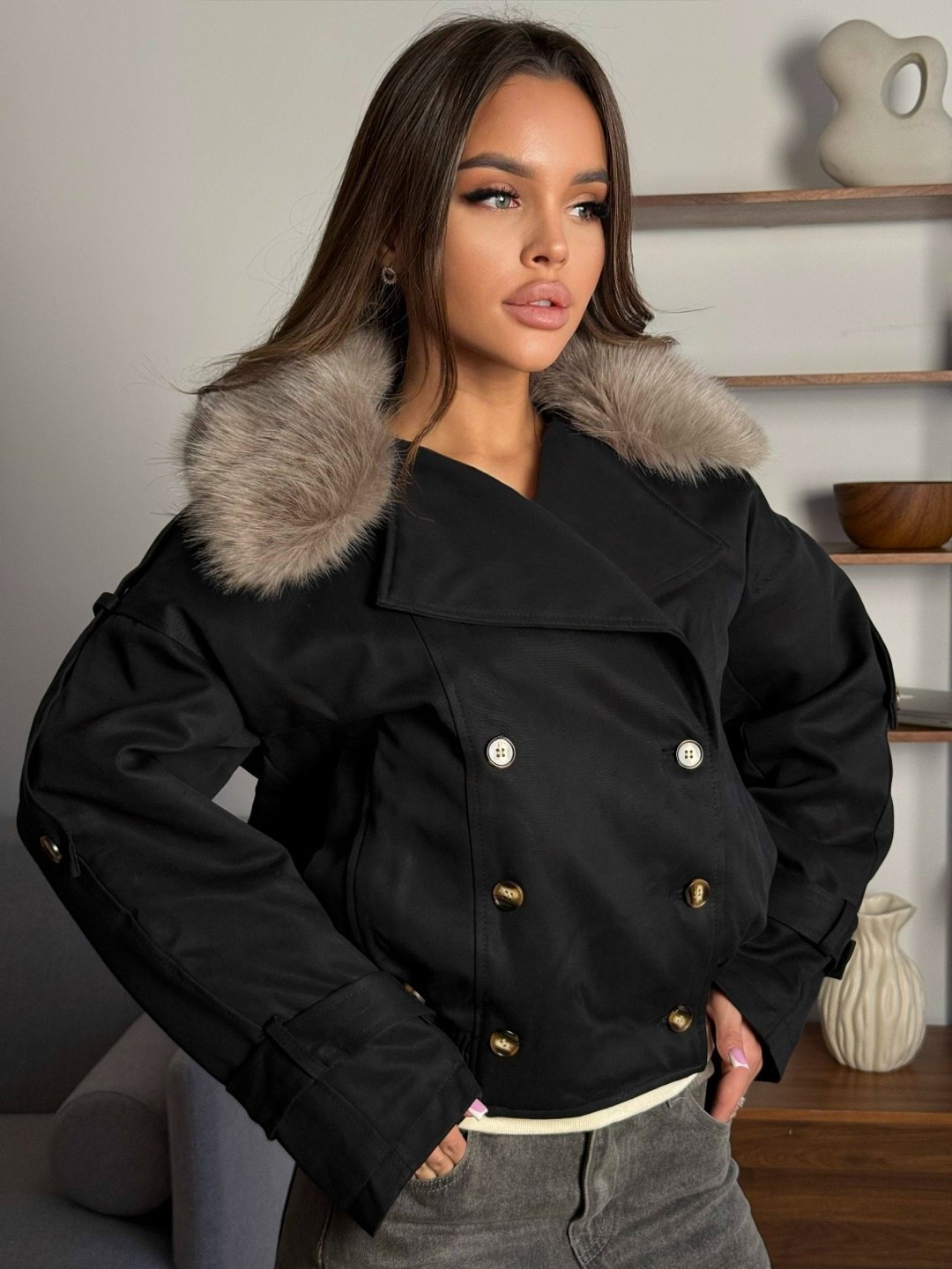 джинсовка-парка со съемным натуральным мехом by gor,куртка замшевая с мехом,замшевая куртка,куртка демисезонная с мехом,куртка