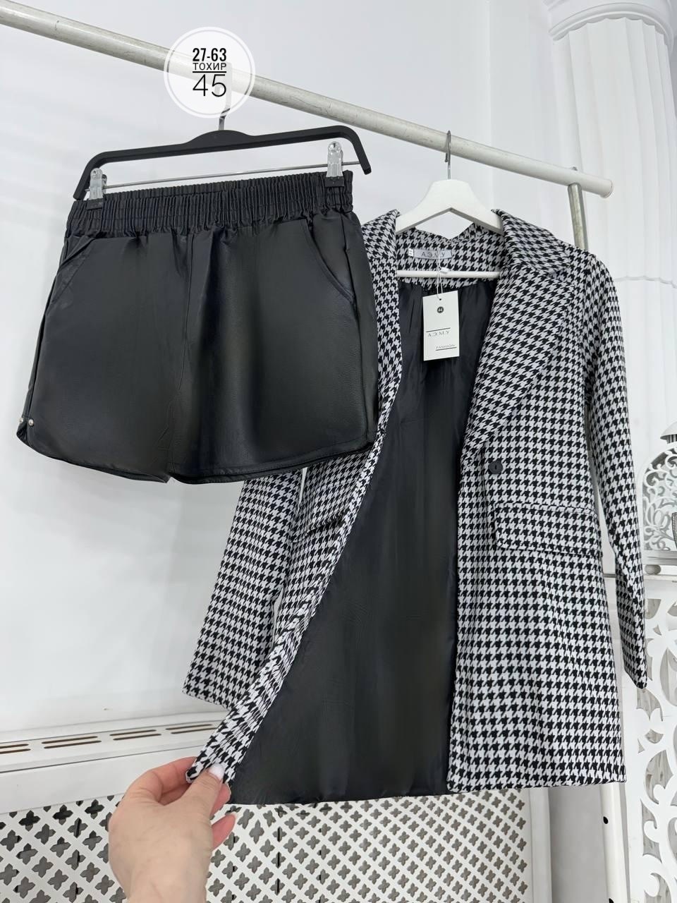 костюм двойка женская,женский костюм пиджак + шорты (принт гусиная лапка),костюм шорты и пиджак гусиная лапка,костюм двойка,твидовый костюм