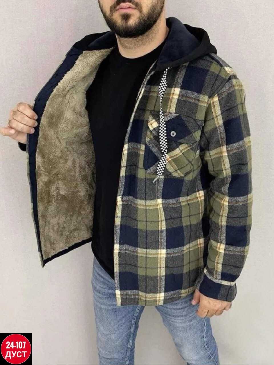 рубашка на меху с капюшоном,куртка для мужчин на флисе в клетку,рубашка утепленная на меху зимняя в клетку,толстовка рубашка теплая арт. 11599010,рубашка с капюшоном