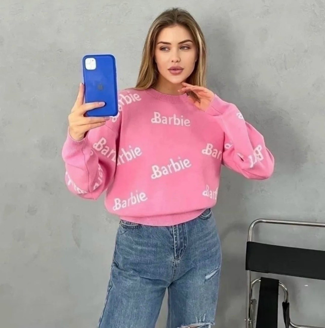 свитер оверсайз вязаный barbie,кофта шерсть,свитер в стиле barbie eliff,кофта женская,джемпер оверсайз с принтом барби