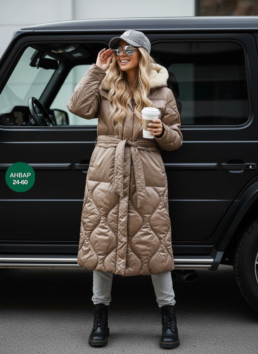 пальто azzara 3102 бежевый,стеганое женское пальто с капюшоном,пальто пуховик,стеганое пальто,женская куртка