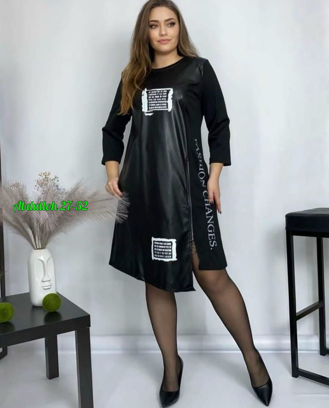 платье туника,платье женская,модные платья 2026,платье из экокожи,платье комбинированное