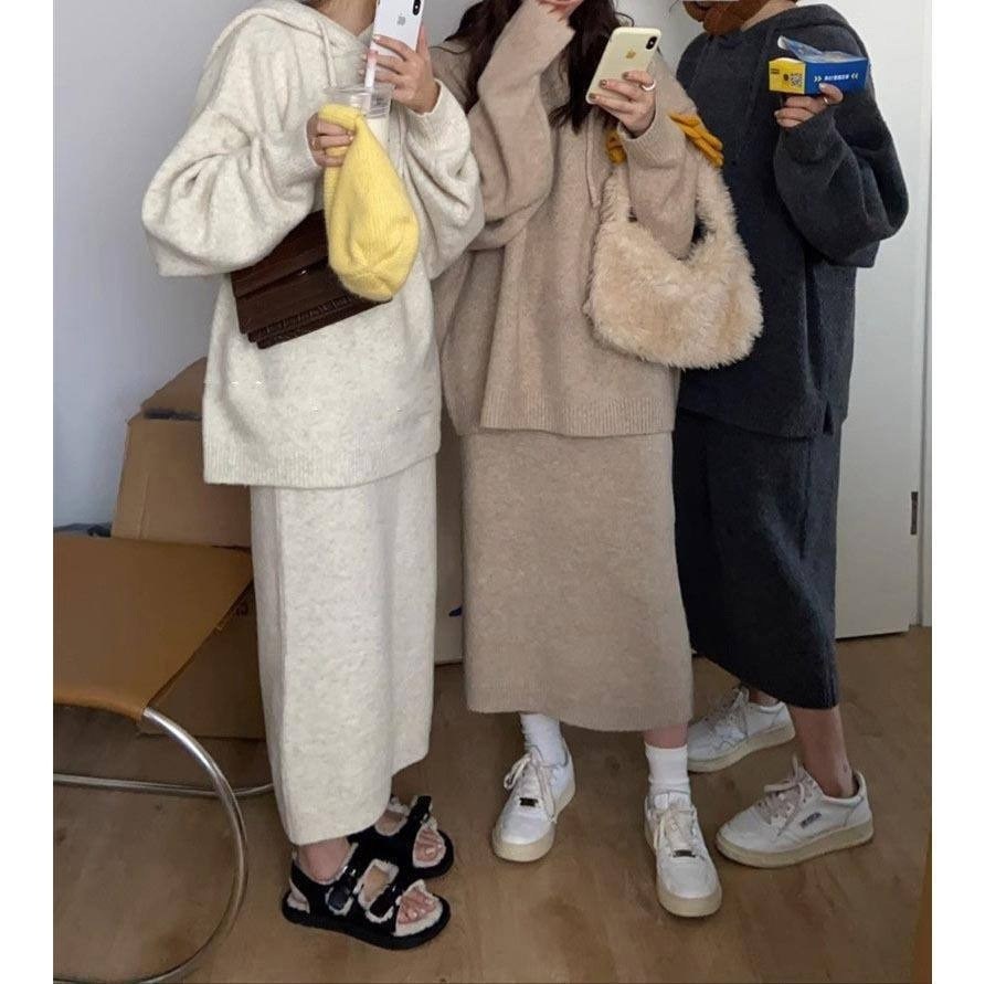 вязаные костюмы,женский трикотажный костюм из двух предметов,вязаные костюмы женские,женский вязаный костюм из свитера и юбки,свитер и юбка