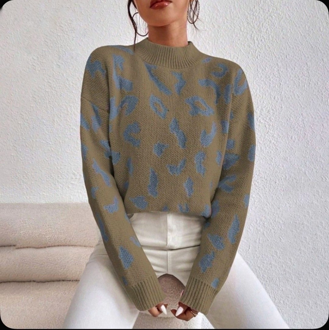 женский свитер с принтом,свитер модный,женский вязаный свитер с леопардовым принтом,свитер оверсайз вязаный с леопардовым принтом,вязаные свитера