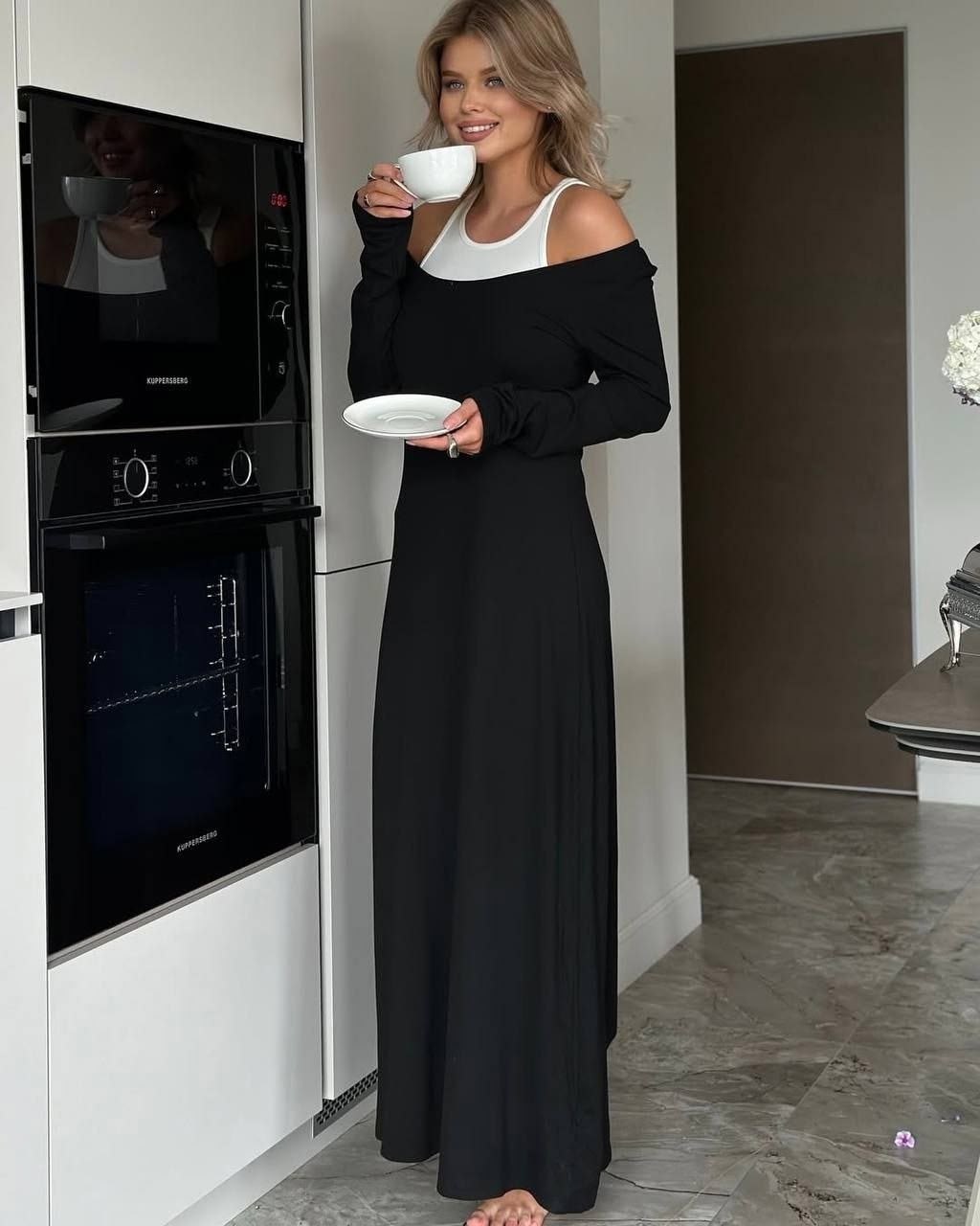 трикотажное платье макси,длинное платье с открытыми плечам,стильное платье,длинное платье женское,длинное платье