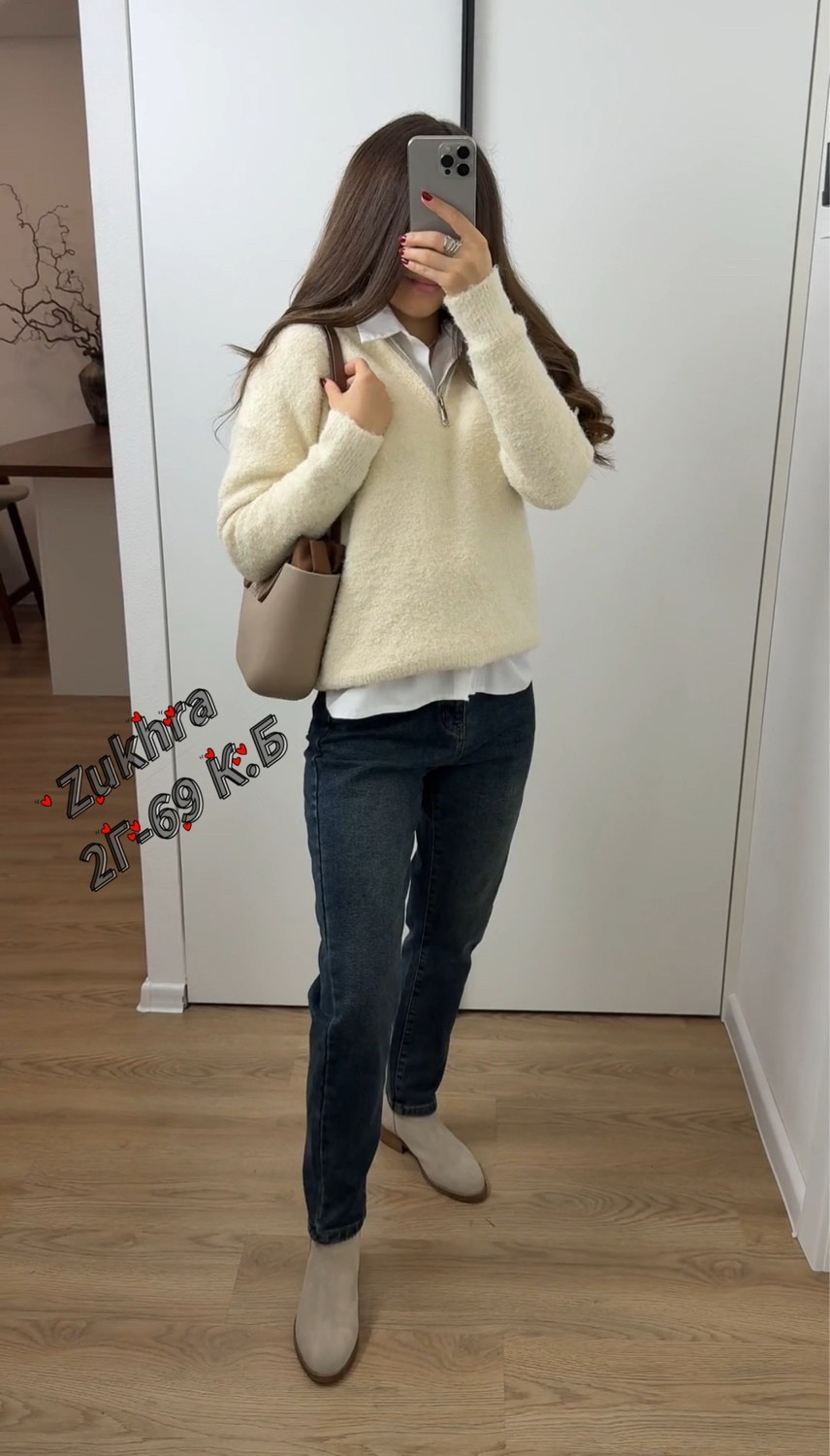 женская кофта,женский джемпер,свитер,вязаный свитер оверсайз на молнии evona,свитер с велюровый