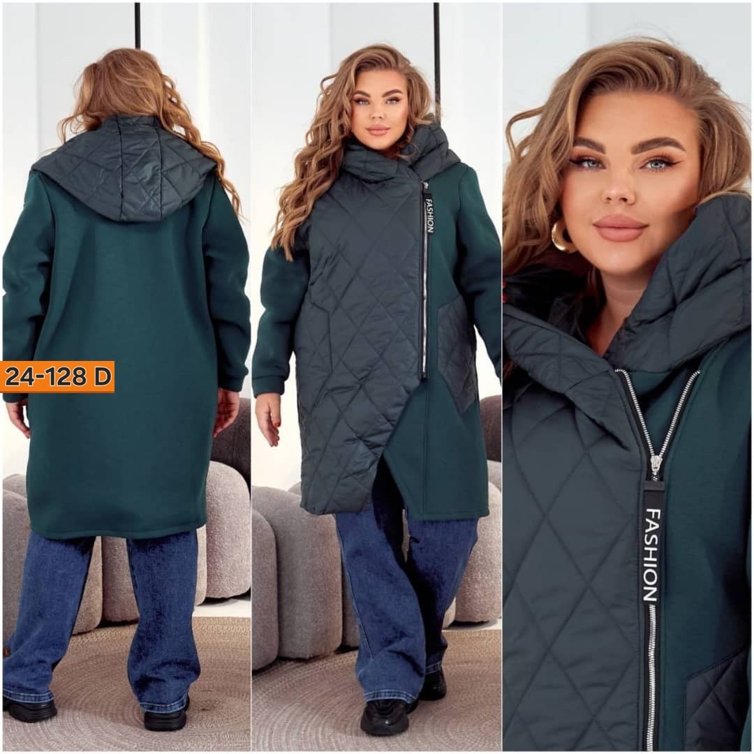 женская верхняя одежда больших размеров,удлиненная куртка,комбинированное пальто,куртка демисезонная,демисезонная куртка больших размеров