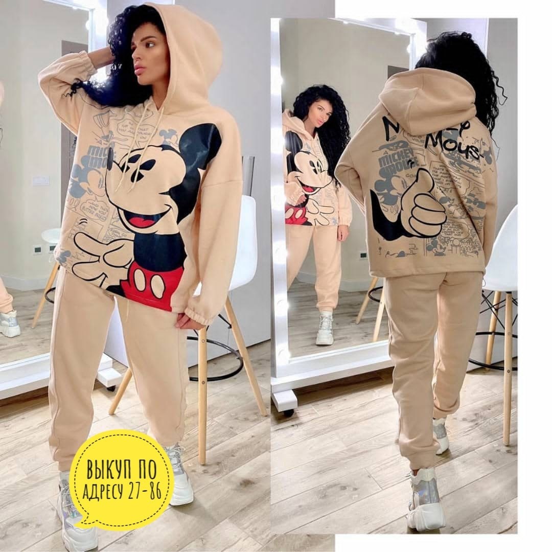 костюм на флисе,женский спортивный костюм на флисе микки,флисовые костюмы,костюм двойка женская,стильные костюмы