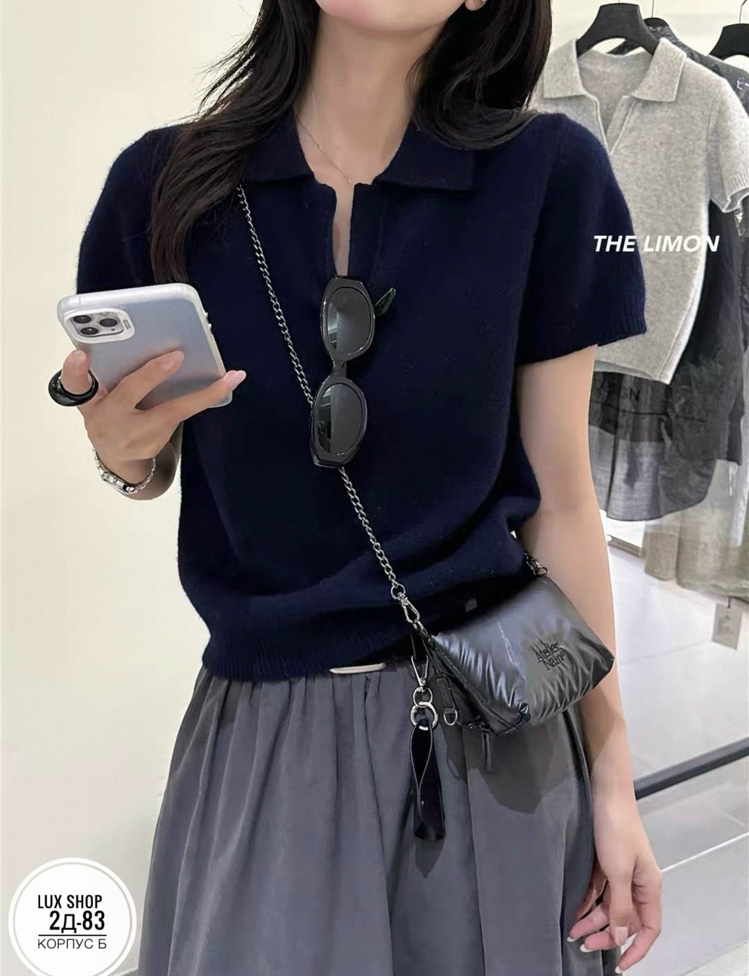 женская вязаная футболка с отложным воротником,повседневная рубашка,женская блузка,корейская одежда,элегантная вязаная женская свободная однотонная футболка с отложным воротником