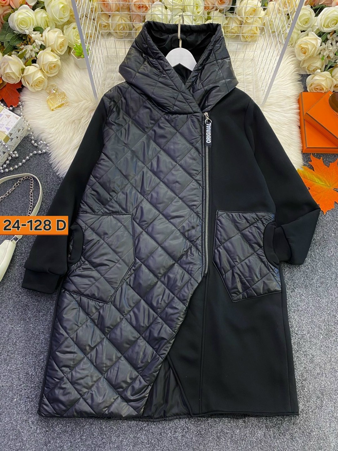 женская верхняя одежда больших размеров,удлиненная куртка,комбинированное пальто,куртка демисезонная,демисезонная куртка больших размеров