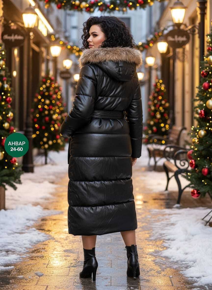 кожаный пуховик,пуховик из экокожи,женский пуховик,кожаный удлиненный пуховик,пуховики с мехом