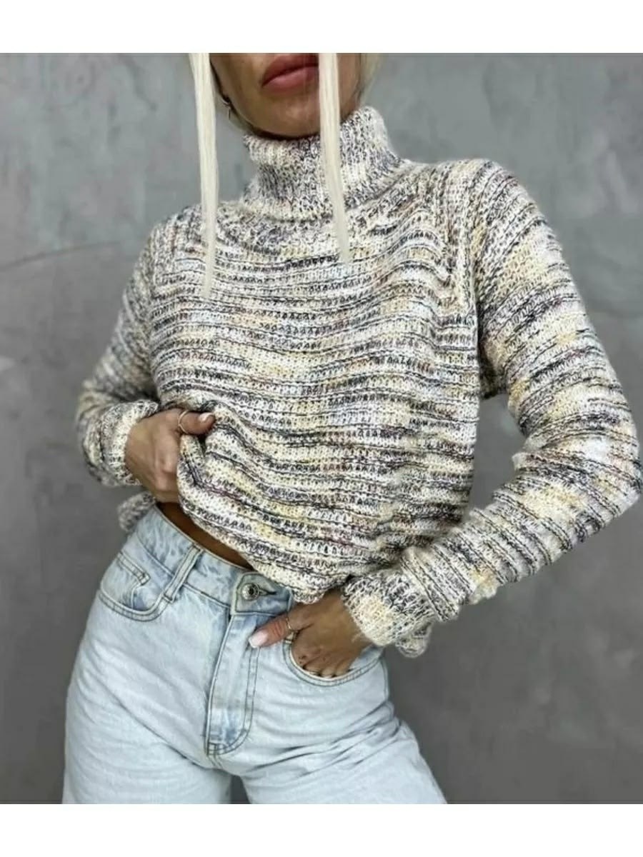 джемпер теплый свитер с горлом,джемпер теплый свитер с горлом нарядный,модный женский свитер,женские вязаные свитера,свитер из меланжевой пряжи