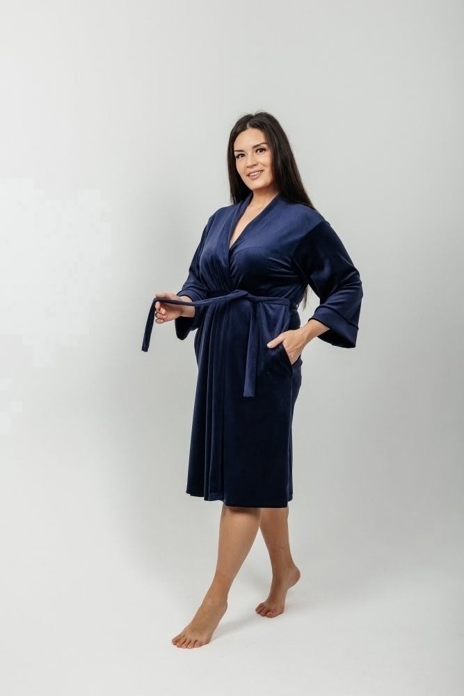 халат женский велюровый,халат женский бархатный,велюровый халат,халат велюровый женский синий росхалат,женский велюровый халат с шалькой темно-синий