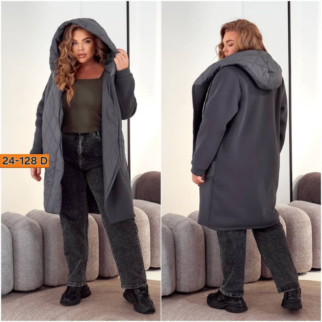 женская верхняя одежда больших размеров,удлиненная куртка,комбинированное пальто,куртка демисезонная,демисезонная куртка больших размеров