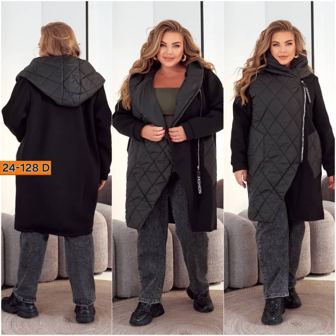 женская верхняя одежда больших размеров,удлиненная куртка,комбинированное пальто,куртка демисезонная,демисезонная куртка больших размеров