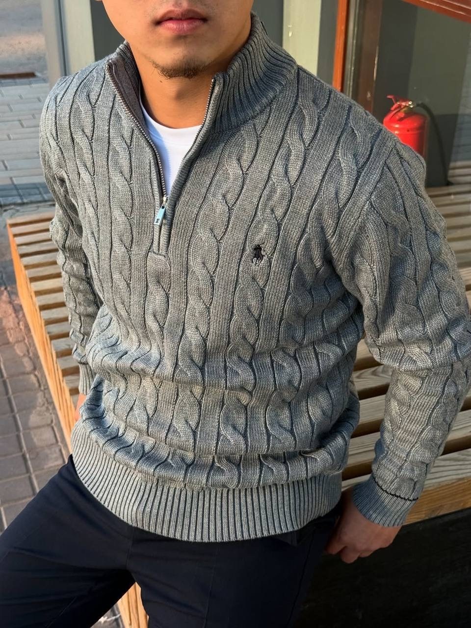 свитер для мужчин,мужская кофта,свитер polo ralph lauren,свитер мужской polo ralph lauren вязаный с воротником на молнии синий,свитер ralph lauren шерстяной трикотаж французский синий