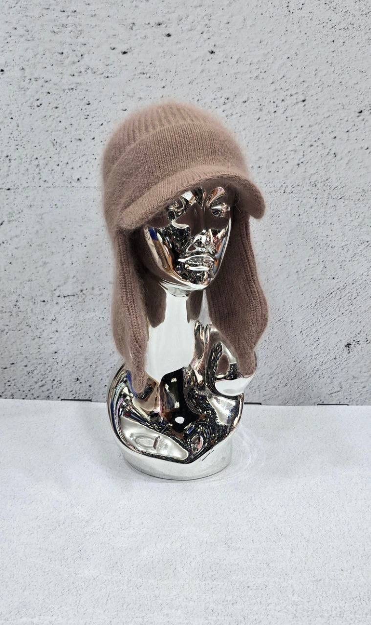 шапка ушанка вязаная зимняя женская ангора,шапка-ушанка двойная из ангоры,шапка ушанка из ангоры вязаная женская шапка кремовая,шапка ушанка из ангоры,шапка-ушанка из пуха норки вязаная пудровая