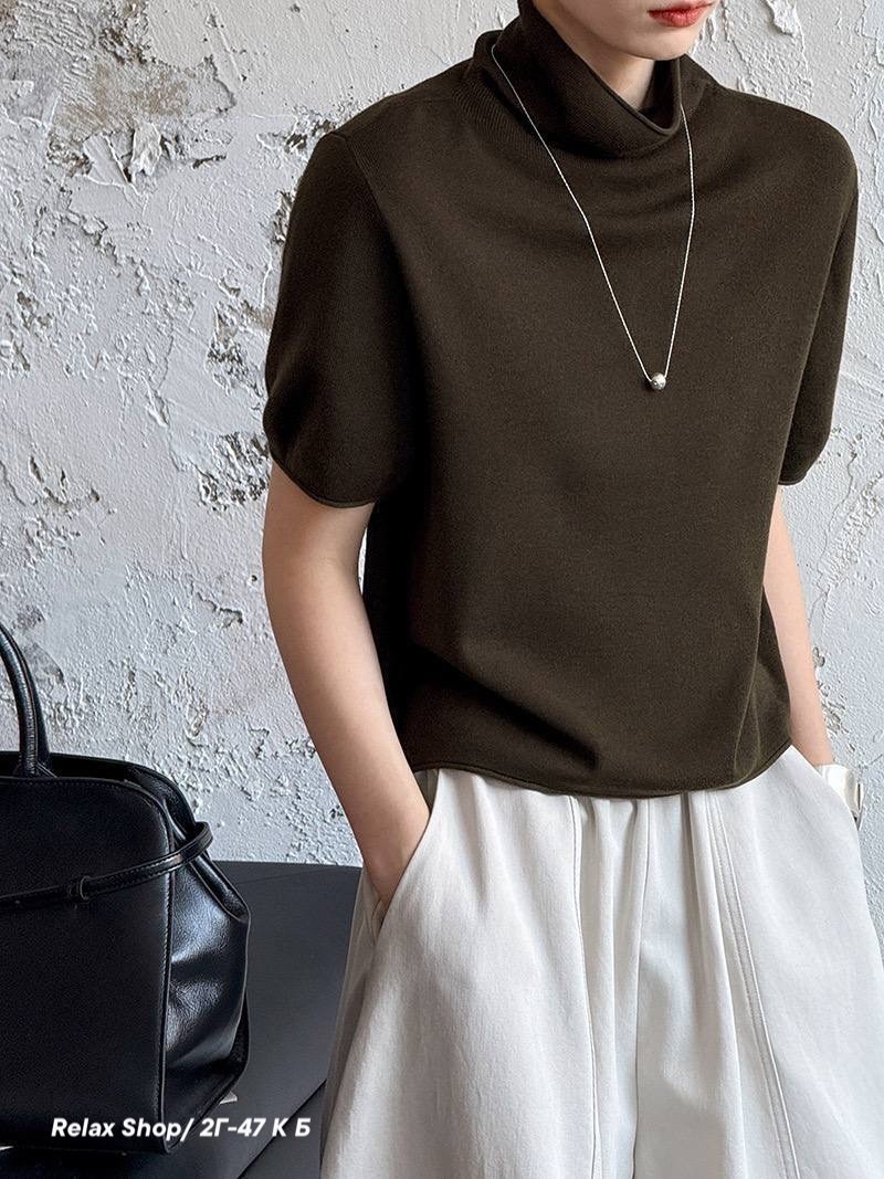 водолазка с короткими рукавами,женский свитер,свитер с короткими рукавами,женский пуловер,свободный свитер