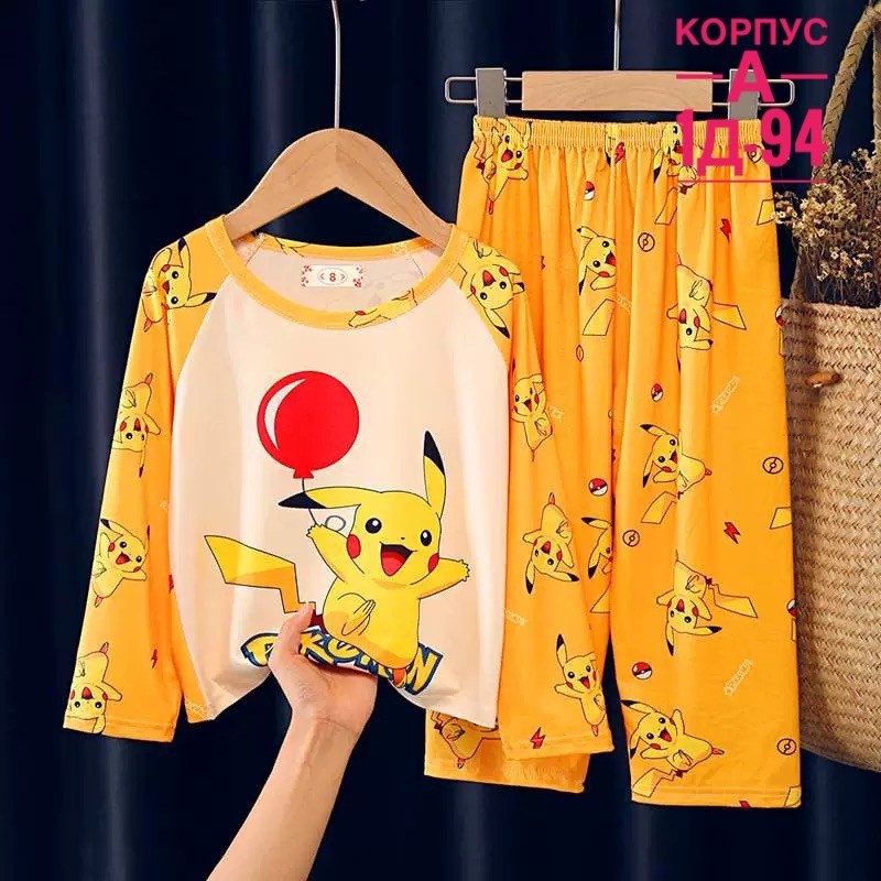 пижама покемон для девочек,комплект пижама,детская пижама с покемоном,пижама пикачу для мальчиков,пижама покемон