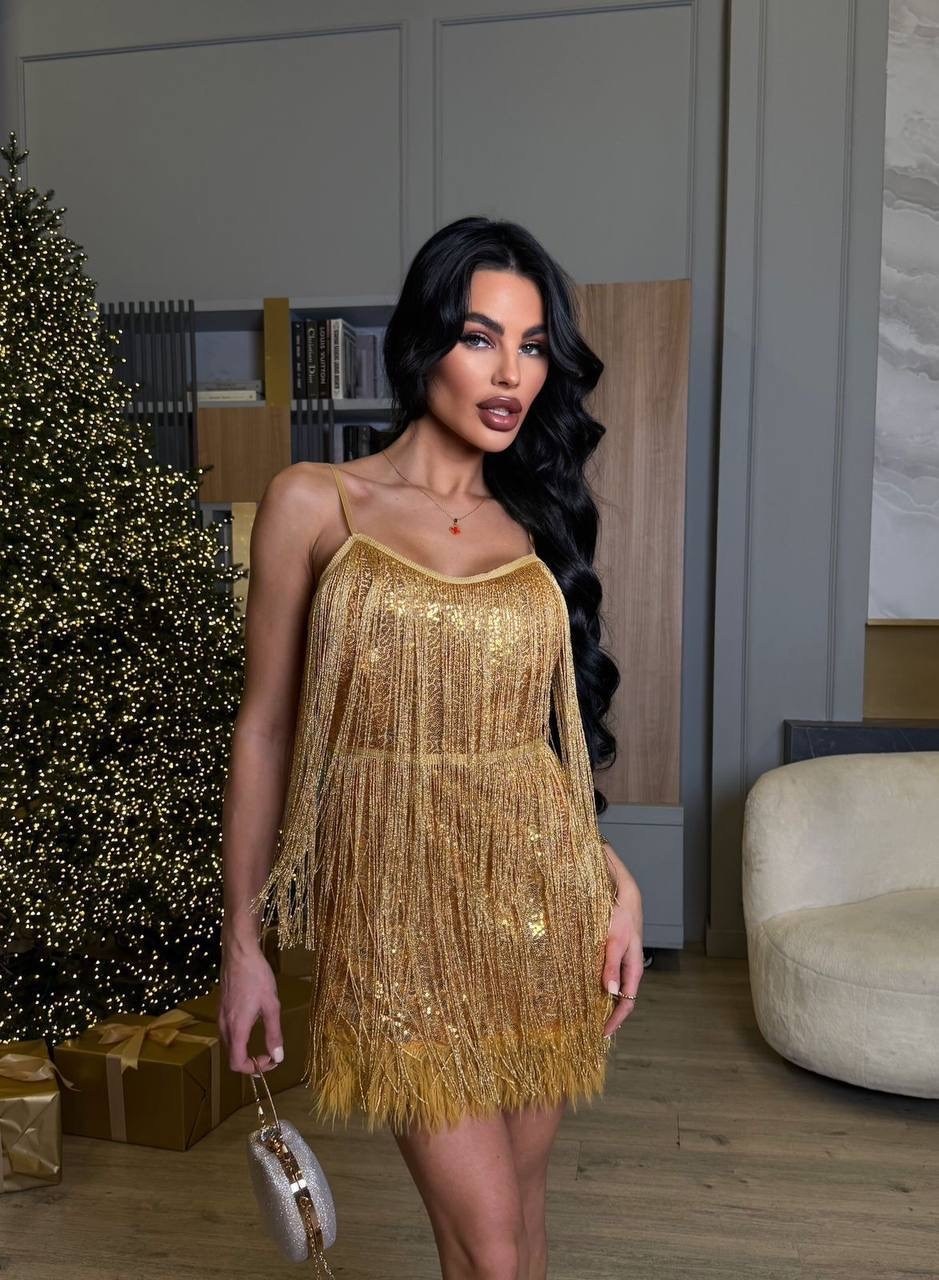 золотое платье с бахромой,золотое платье с пайетками,женское мини-платье с бахромой v-образным вырезом и блестками,платье с бахромой и пайетками,женское мини-платье с бахромой и блестками