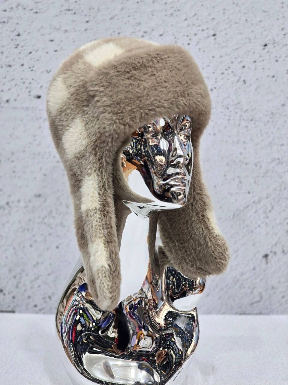 женская шапка-ушанка из экомеха и норки meh-acessories,шапка ушанка,шапка ушанка зимняя женская из мутона,шапка ушанка зимняя меховая из кролика frau zimman,ушанка женская мутон