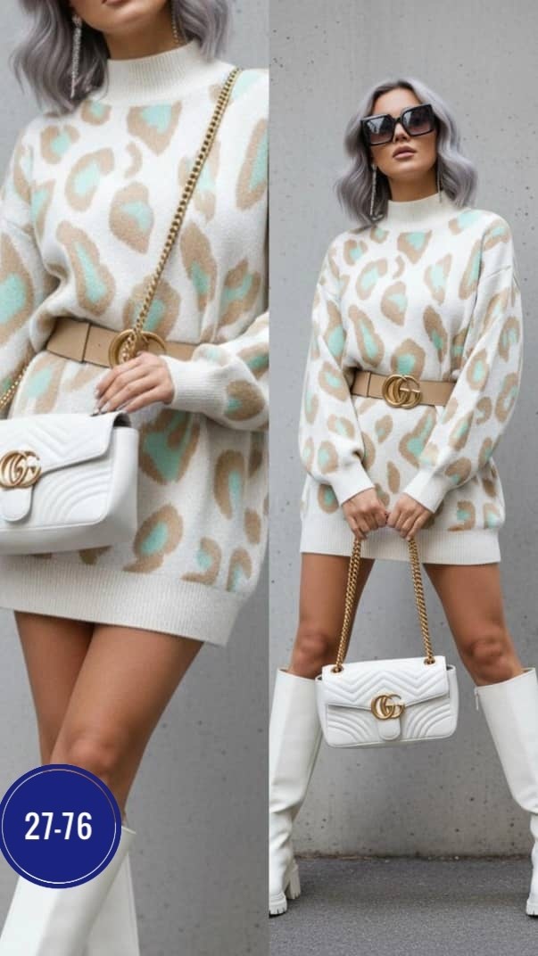 платье 7007 " узор-пятна леопарда № 1",туника женская,женская туника машинная вязка размер единый (42-48),женское платье туника принт леопард с горлом машинная вязка зима осень,туника-платье