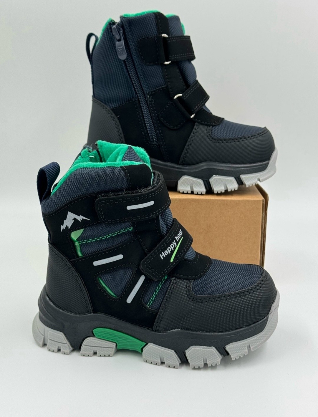 ботинки мембрана,мифер мембранные ботинки для мальчика,мембранные ботинки зима,,мембранная  хм137-2-3 черн/сер