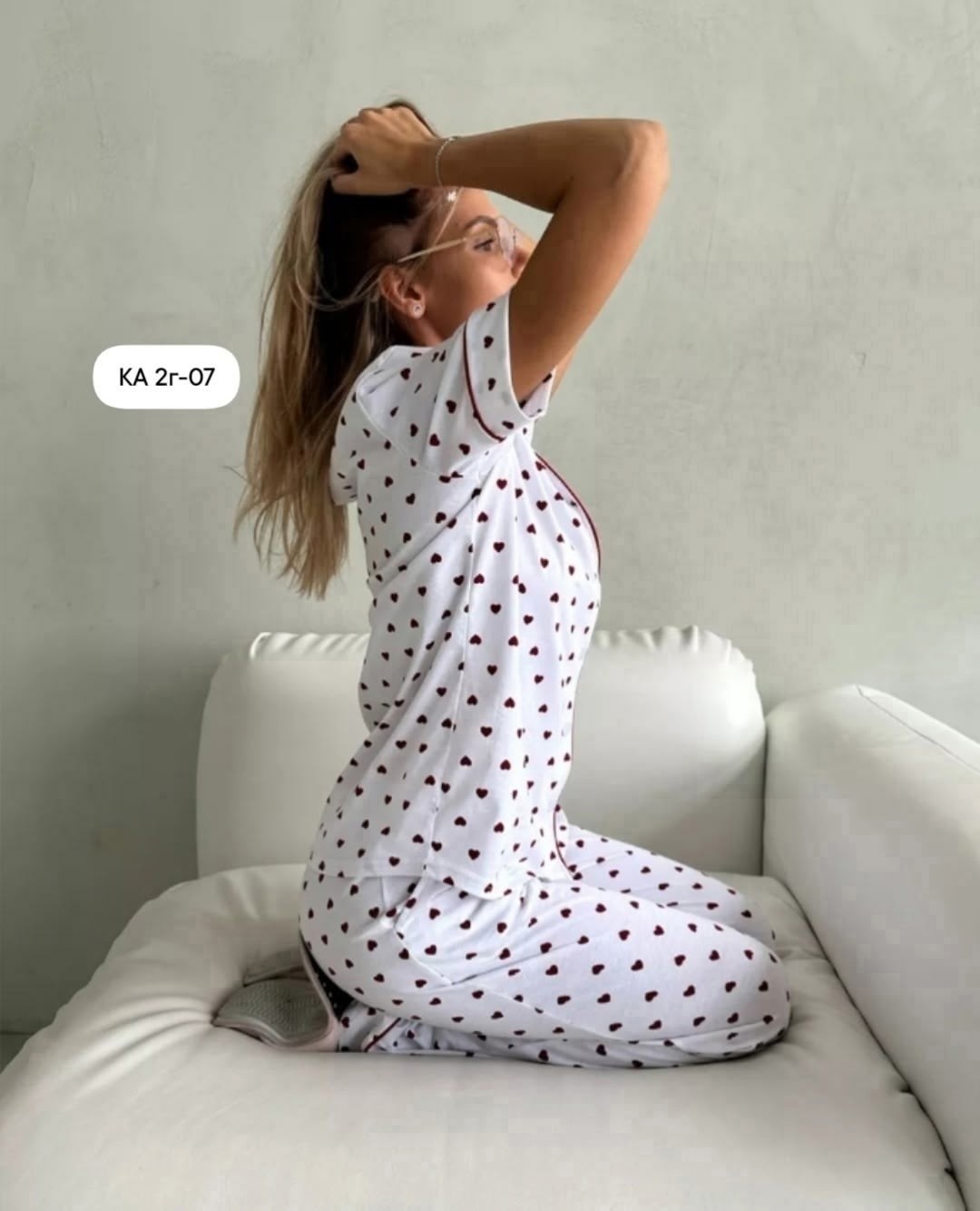 пижама женская,пижама,пижама со штанами и рубашкой с сердечками,женская пижама с брюками,стильная пижама