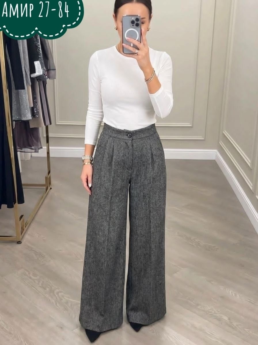 брюки палаццо светло-серые,брюки палаццо,брюки палаццо серые,брюки женские палаццо,брюки палаццо luxechic серый меланж размер 52