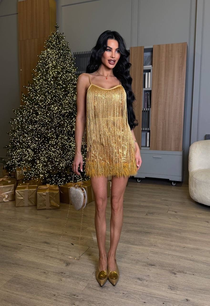 золотое платье с бахромой,золотое платье с пайетками,женское мини-платье с бахромой v-образным вырезом и блестками,платье с бахромой и пайетками,женское мини-платье с бахромой и блестками