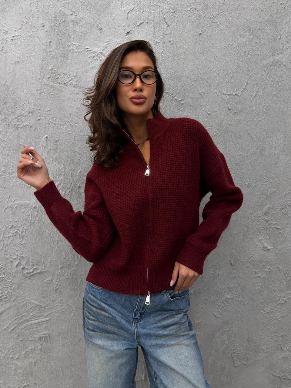 свитер укороченный с горлом на молнии maya brand,бордовый свитер,свитер на молнии женский,женская кофта,повседневная кофта
